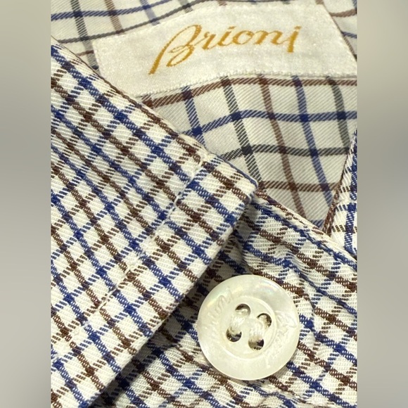 Brioni Made in Italy Dress Shirt Men’s XL 22” P2P – Gray Micro-Check Luxury NWOT - Picture 3 of 15